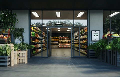 Acceso a una tienda con anaqueles, imagen del material de referencia SLM